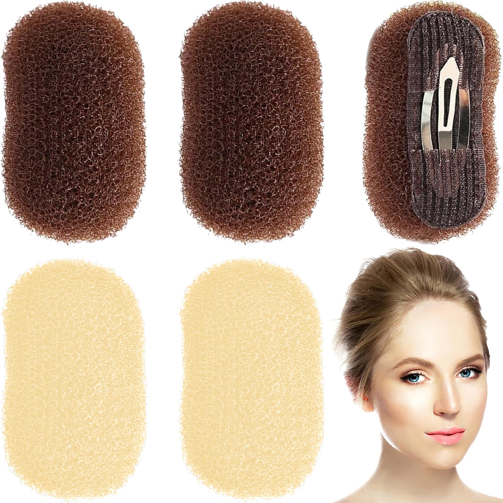 4 Pcs Bump It Up Volume Hair Base, White & Brown Hair Padding Beige Charming Hair Pad Accessories for Women Girls DIY