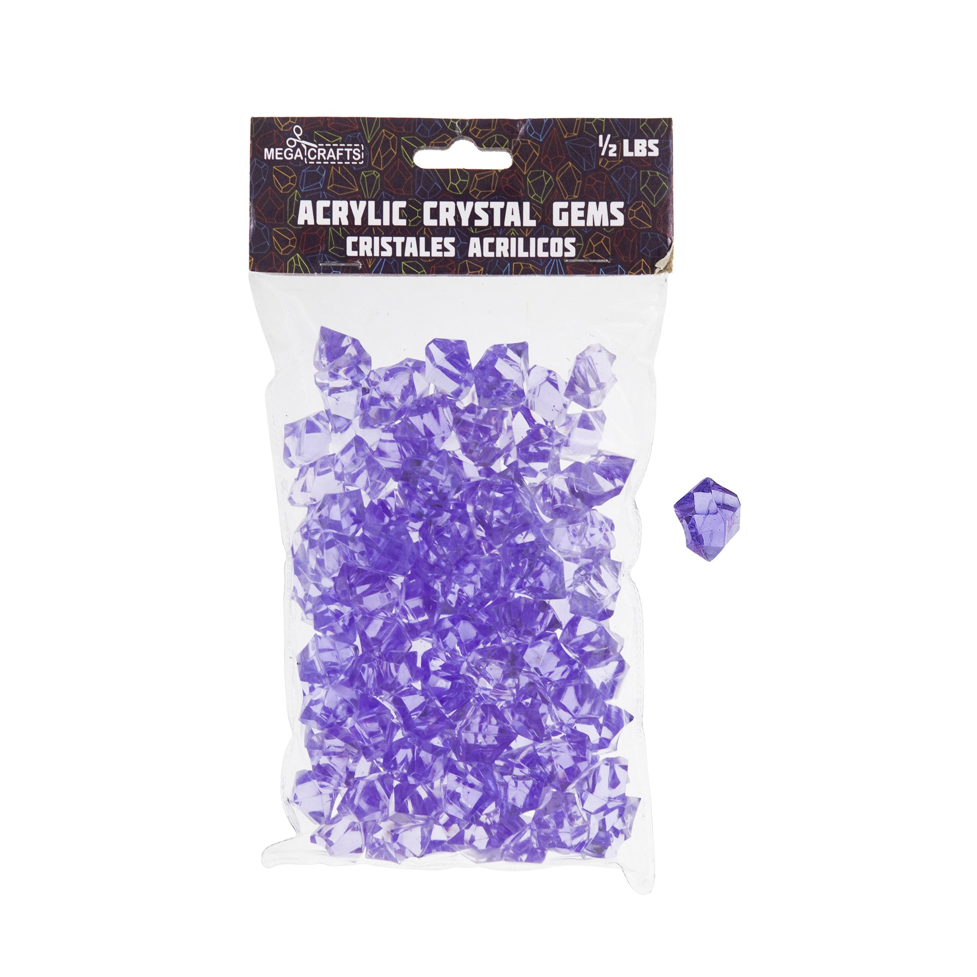 Mega Crafts 1/2 lb Acrylic Ice Rock Cubes Lavender, Plastic Glass Gems for Arts & Crafts, Vase Fillers & Table Scatters, Decoration Stones, Shiny Pebbles