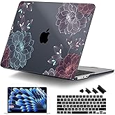 DONGKE for M4 MacBook Air 13.6 Inch Case 2025 2024 2023 2022 Model A3240 A3113 A2681 M3 M2 Chip, Plastic Hard Shell Case Cover with Touch ID for MacBook Air 13 Inch M4 - Dahlia Flowers