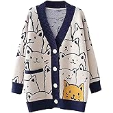 Yimoon Women's Kawaii Cat Cardigan Sweater Oversized V-Neck Button Down Knitted Loose Fit Cardigans