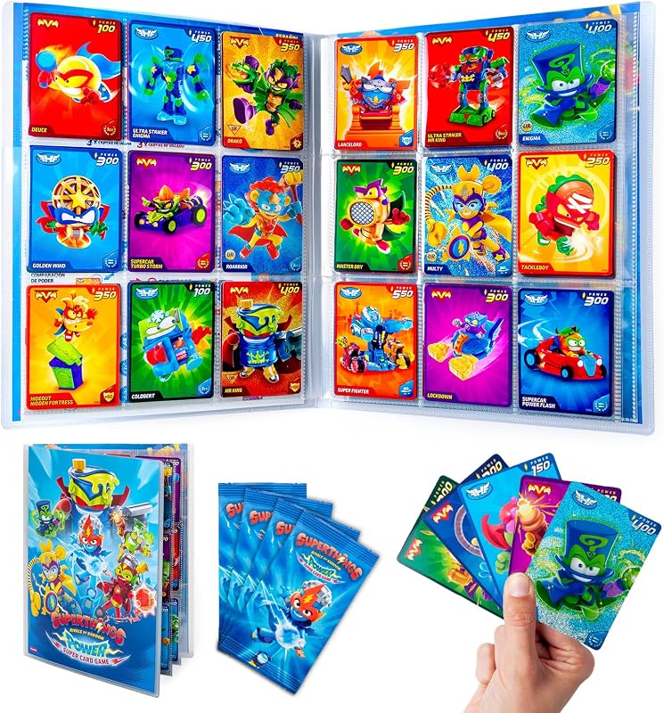 Jogo de Cartas Super Poder SUPERTHINGS – Pack Inicial de Batalha. Caixa com bonecos de ação, acessórios, cartas surpresa de álbuns e colecionáveis. Contém Hidead, Supercar, 2 figuras, livro de coleção e 12 cartas