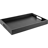 Home Redefined Beautiful Modern Elegant 17.5"x12" Rectangle Classic Black Faux Leather Decorative Tray Ottoman Coffee Table Perfume Living Room Kitchen Serving Tray with Handles for All Occasion's
