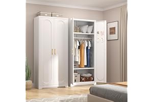 UNICOLY Wardrobe Closet with Doors, Wardrobe Cabinet with 2 Adjustable Shelves, Armoire Closet with Hanging Rod for Bedroom, Employee, School, Gym, Armarios De Ropa para Dormitorio, White