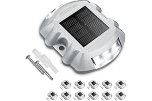 JACKYLED 12 Pack Upgraded Solar Driveway Marker Lights with Switch Outdoor Solar Powered Deck Waterproof LED Boat Dock Lights Aluminium Warning Step Lighting for Path Walkway, Bright White