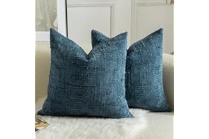 MANDIOO Pack of 2 Soft Chenille Textured Throw Pillow Covers Square Accent Solid Decorative Cushion Cover Cozy Farmhouse Pill