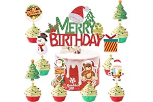 PRETYPS 43 Pcs Christmas Cake Topper Glitter Merry Christmas Cake Decorations Santa Claus Snowman Socks Cupcake Decorations for Boys Girls, Xmas Birthday Sign Birthday Decor Party Decor Party Supplies