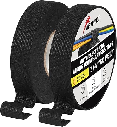 RED WOLF Wire Harness Tape 3/4in x 50ft 2 Pack Anti Squeak Heat Resistant