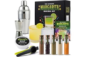 Margarita Kit Gift Set - 5 Botanicals - 2 Glasses - Stainless Steel Shaker & Jigger - Citrus Squeezer - Lime Infused Salt - D