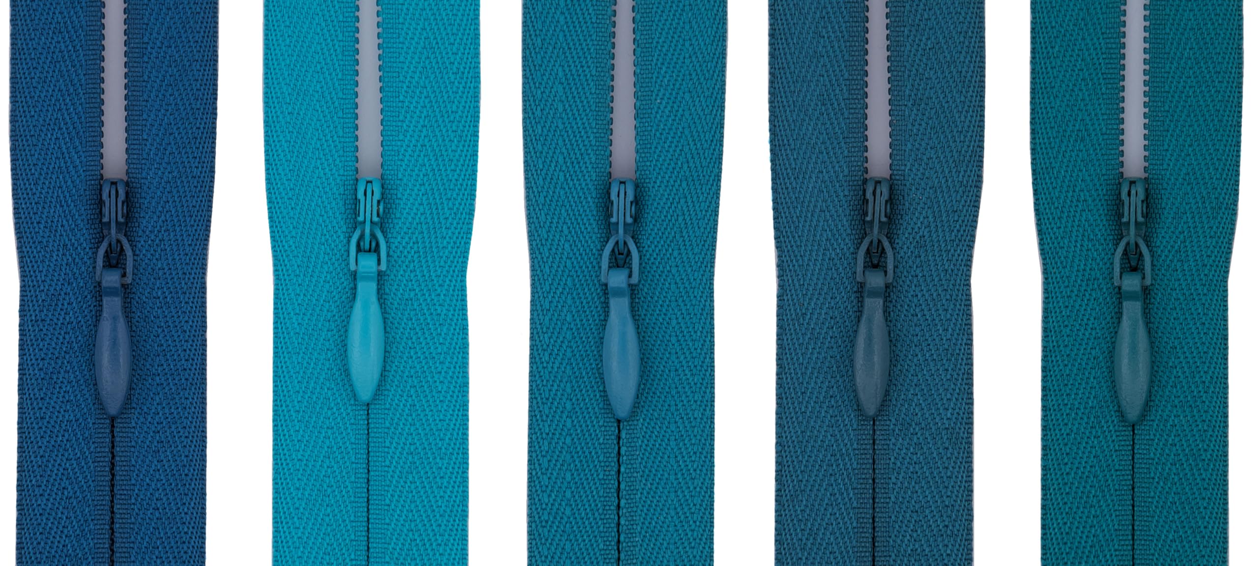 #3 Invisible Zip 14 Inch (35cm) – Pack of 5 Close-End Concealed Zippers, Woven Tape, 5 Different Shades, Smooth Nylon Coil – Dressmaking, Skirts & Cushion Covers (Teal)
