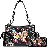 Western Style Spring Butterfly Flower Purse Women Country Handbag Rhinestone Stud Shoulder Bag Wallet Set