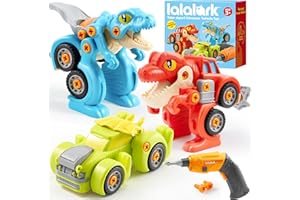 LALALARK Dinosaur Toys, 3 Pack Take Apart Dinosaur Playset with Electric Drill, Transforming Construction Building Toys, Two-Way Switch, Play Cars for Boys Girls Kids, Christmas Birthday Gifts for Kids