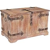 Household Essentials Decorative Trunk, Victorian, Large, Chinese Fir Wood, Aged-Wood Finish with Metal Accents, Fully Opening