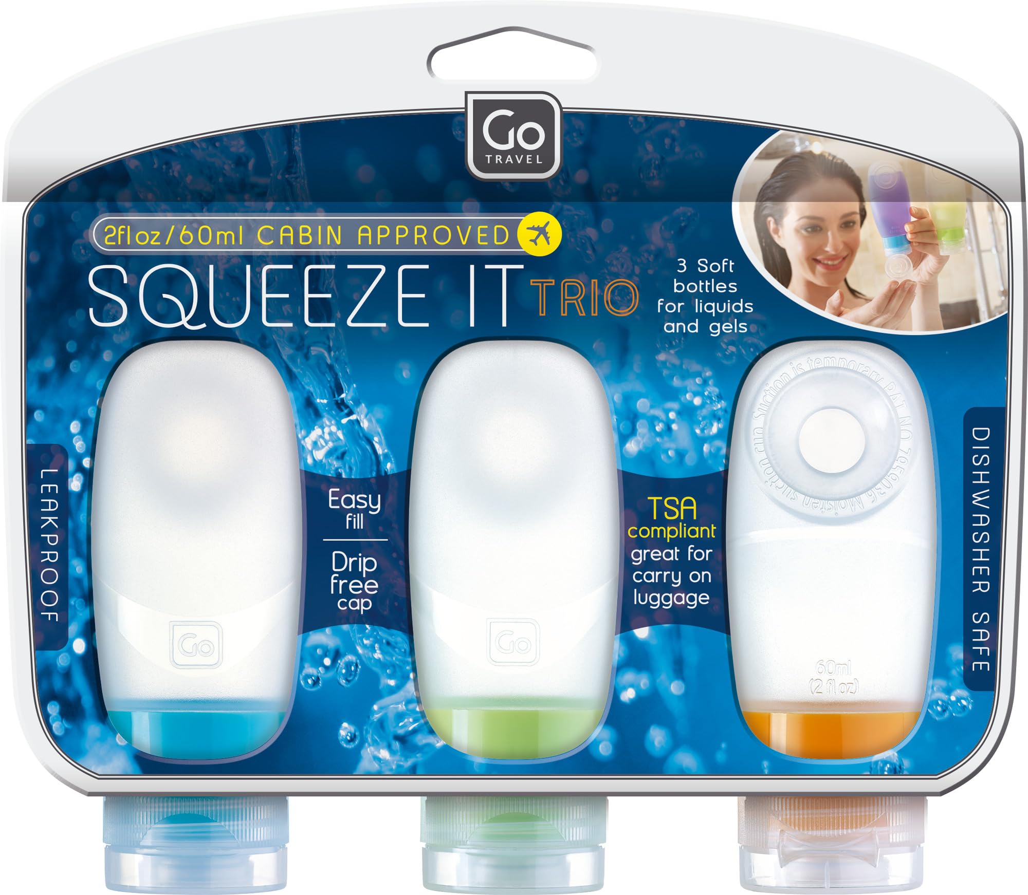 Go Travel Squeezy 60ml Cabin Approved Bottles for Liquids -3 Per Pack (Ref 662)