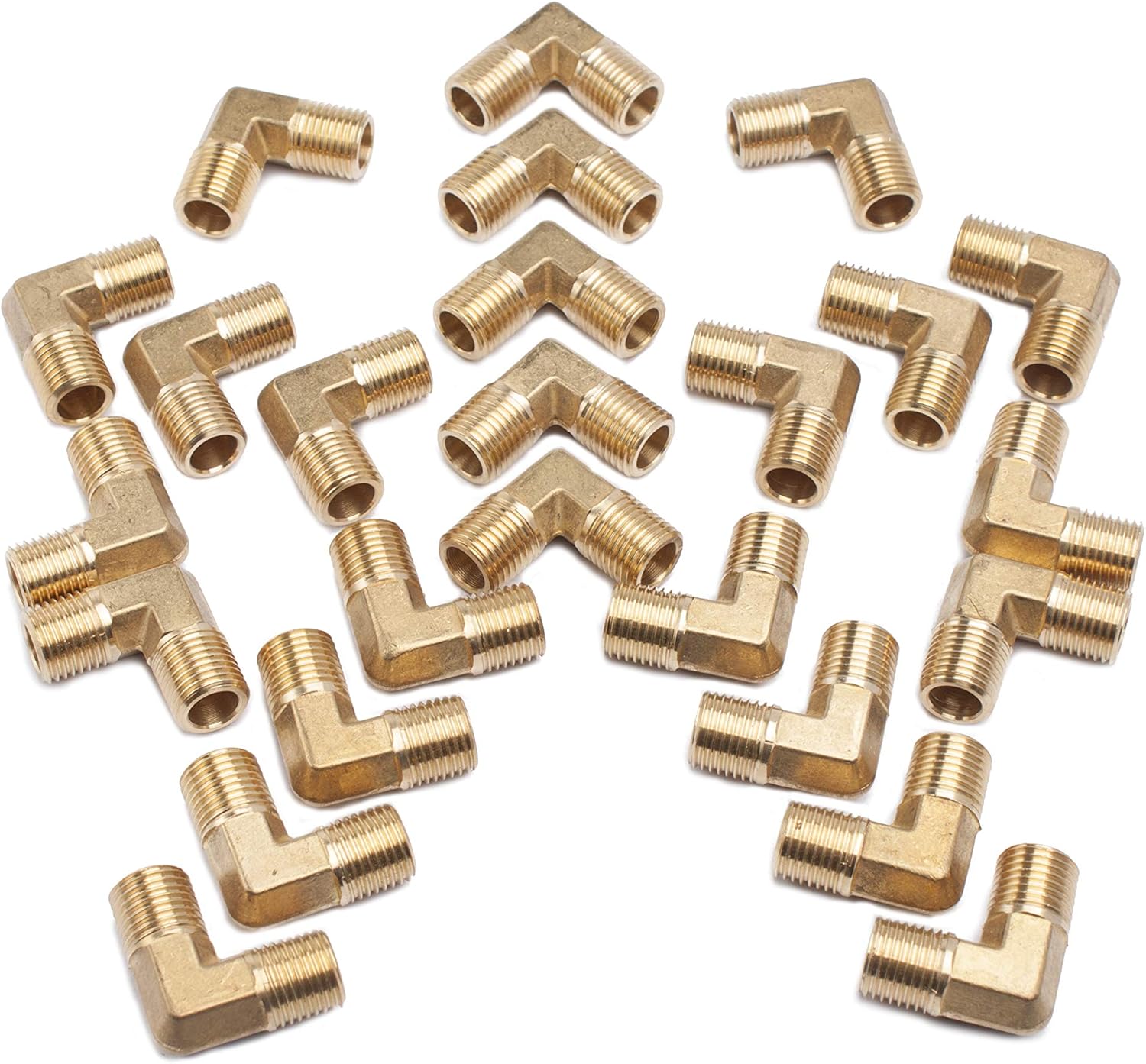 LTWFITTING Brass Pipe Male 90 Deg Elbow Fitting 1/4-Inch BSPT Water Fuel (Pack of 25), 1/4" BSPT 90 Deg Male Elbow