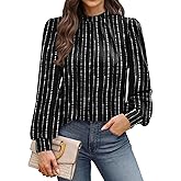 WIHOLL Long Sleeve Shirts for Women Mock Neck Tops Pleated Front Blouses Dressy Casual Spring Fall Clothes 2026 Fashion
