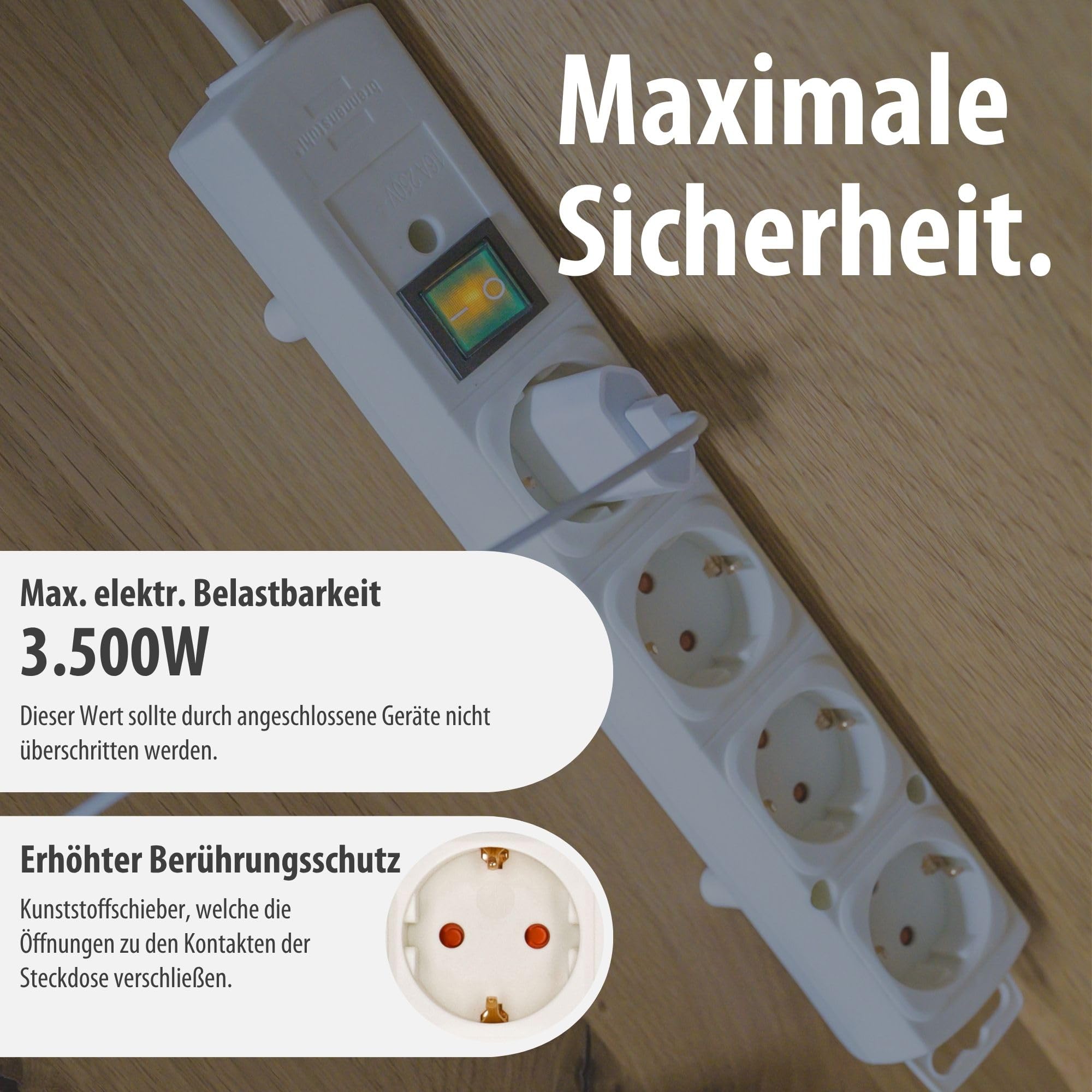 Brennenstuhl Comfort-Line Plus Steckdosenleiste 4-Fach (Steckerleiste mit Flachstecker und Schalter, Mehrfachsteckdose mit 2m Kabel und extra Breiten Abständen der Steckdosen) weiß 5