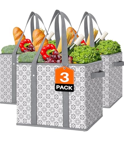 WISELIFE Bolsas Reutilizables Para La Compra De Comestibles Y Ropa, Paquete De 10 Bolsas Grandes Plegables, Ecológicas Con Asa Larga (gris Y Negro