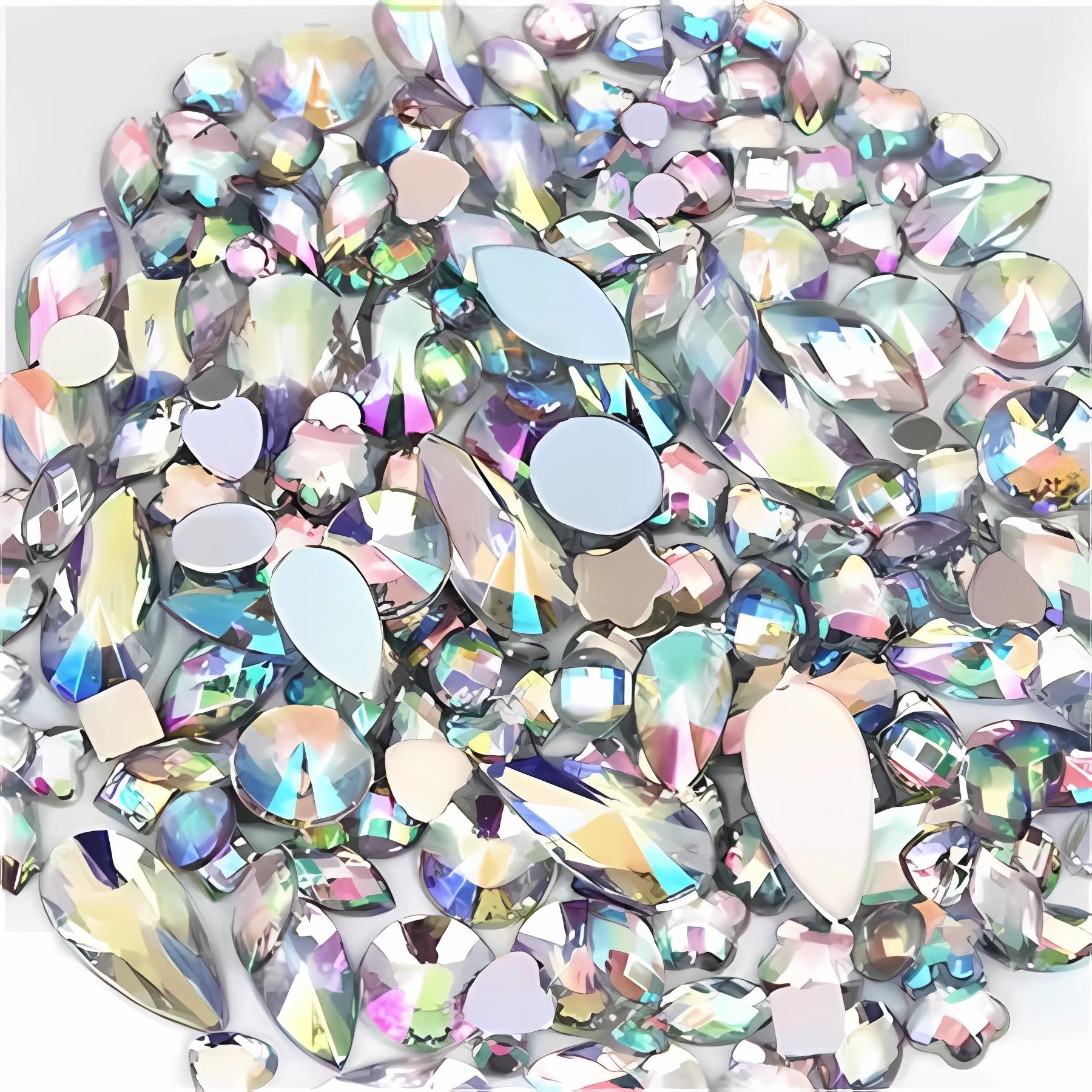 Photo 1 of Mixed 1400pcs AB Colour Gems Jewels Flatback Rhinestones, Assorted Shapes Rhinestone for Crafts, Face Art Gem Jewel for Crafting, Acrylic Gemstones DIY Halloween Party Decorations (White AB)