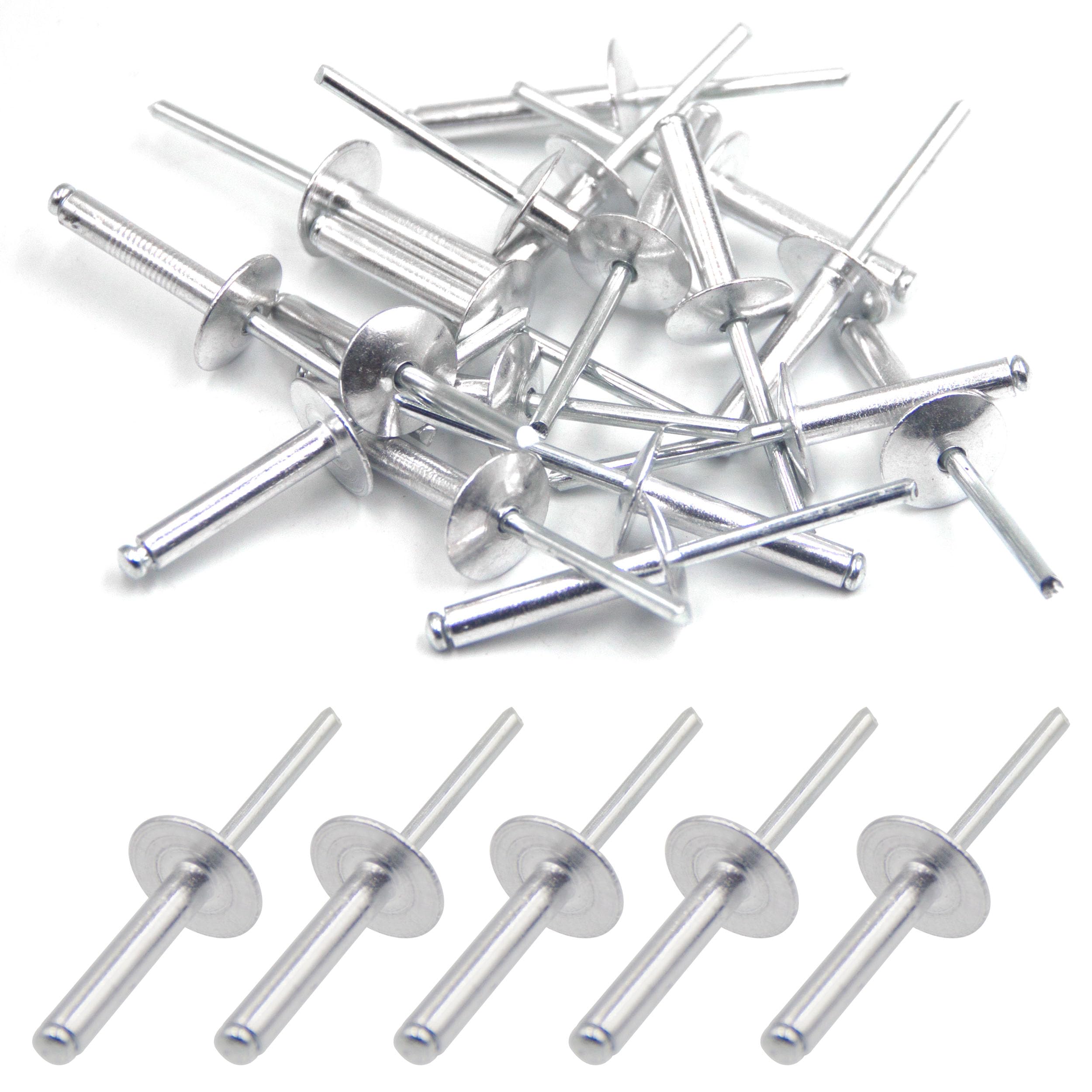 BESTYCHAO 50pcs Aluminum Blind Rivets with Large Flange 4.8mm x 25mm, Pack of 50 (Silver)