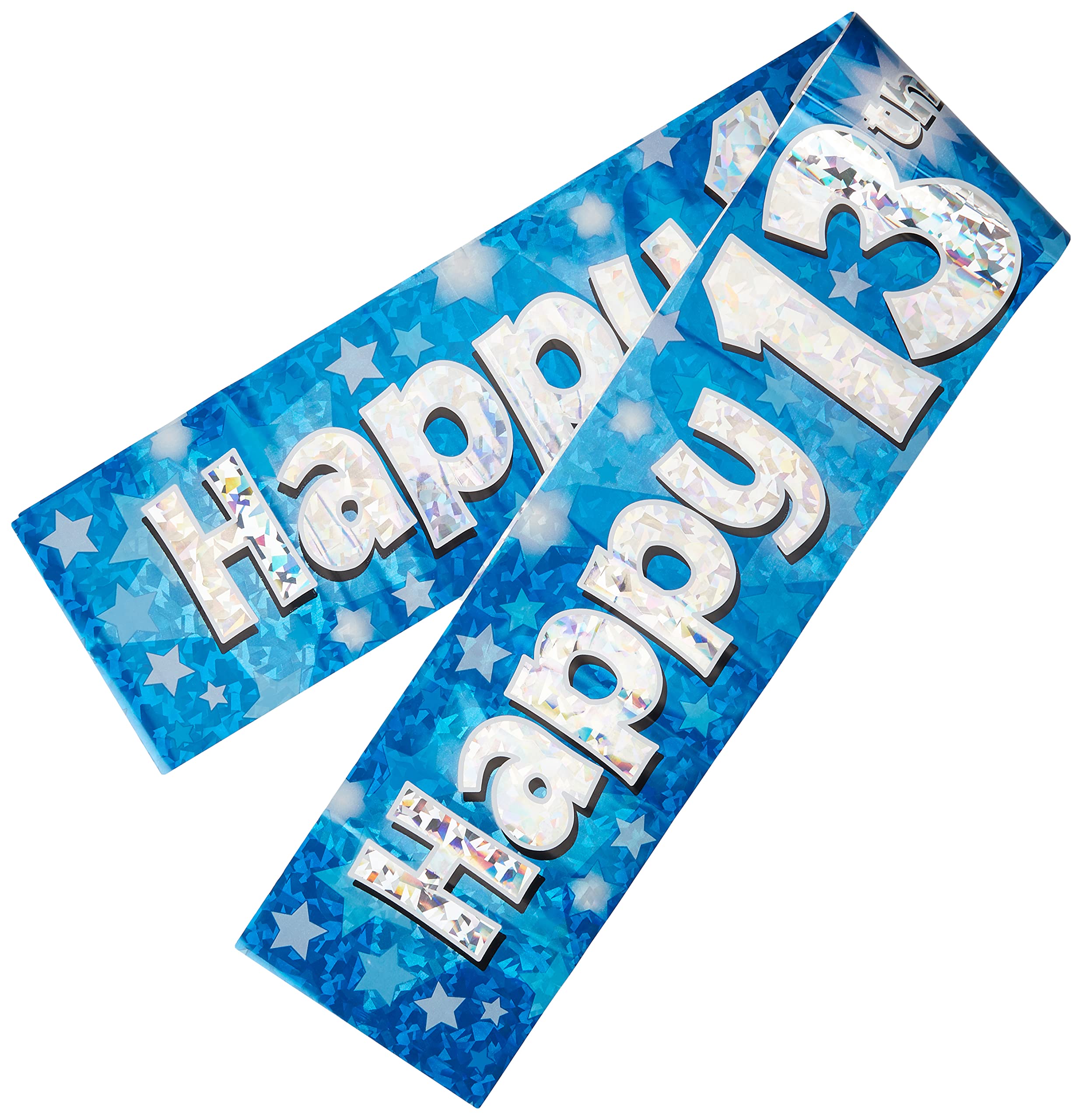 9ft Banner 13th Sparkling Fizz Birthday Blue Holographic
