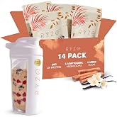 RYZE Mushroom Overnight Oats with 20g Grass Fed Whey Protein, 14 Pack | 6 Adaptogenic Mushrooms like Lion's Mane, Turkey Tail &amp; Reishi, Chia Seeds, Quick &amp; Easy Breakfast On the Go, Gluten Free