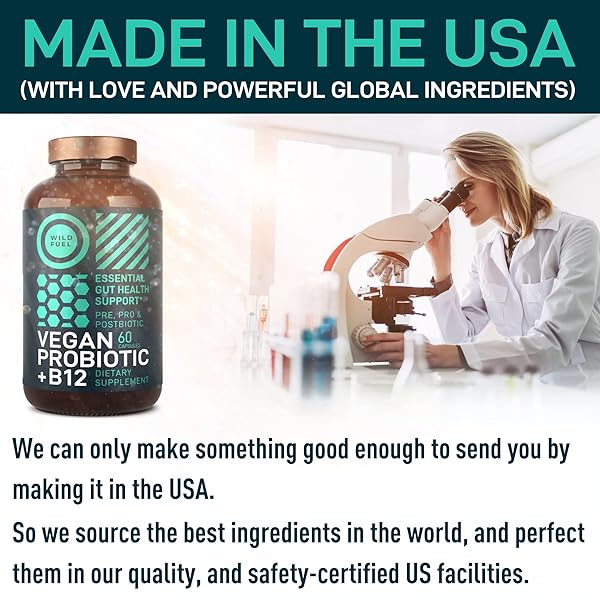 VEGAN PROBIOTIC PLUS B12-22 BILLION CFU SYNBIOTICS PREBIOTICS AND PROBIOTICS FOR DIGESTIVE HEALTH, IBS, MOOD SUPPORT – B12 WITH FOS PRE PRO POST BIOTICS FOR WOMEN & MEN – 60 GLUTEN-FREE CAPSULES
