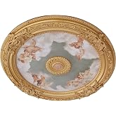 AFD Home Antique Cherubs Sky Gold Trim Round Chandelier Ceiling Medallion for Home Improvement 36 Inch Diameter Polystyrene Decorative Ceiling Plate Molding