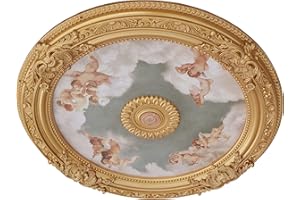 AFD Home Antique Cherubs Sky Gold Trim Round Chandelier Ceiling Medallion for Home Improvement 36 Inch Diameter Polystyrene Decorative Ceiling Plate Molding