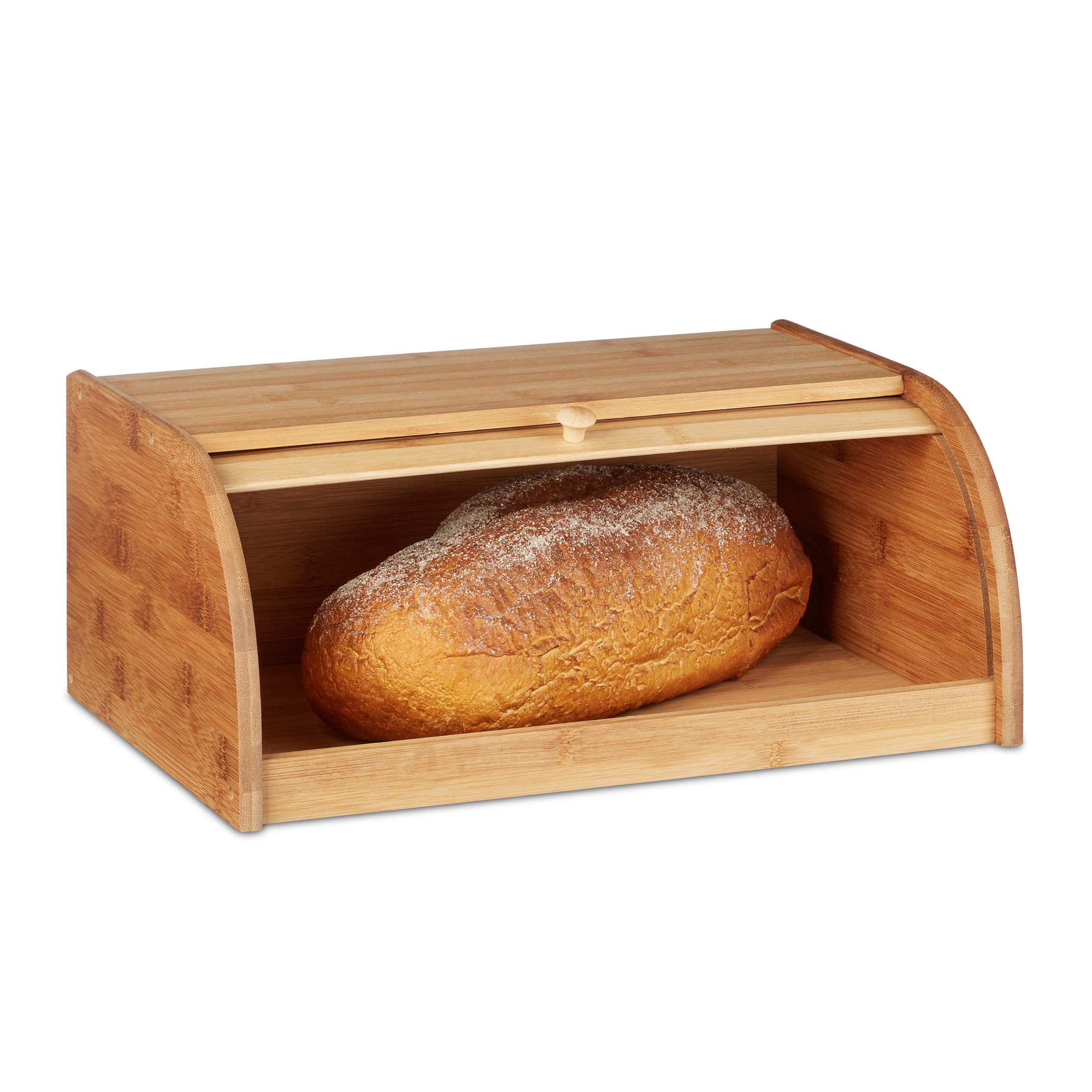 Relaxdays Bamboo Bread Bin, with Rolling Lid, 40 x 27.5 x 16.5 cm, Fresh Bread Storage, Natural Brown