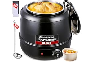 JIVGDN 500W Soup Warmer Commercial - 10.6QT Soup Kettle Electric Soup Pot for Party, Restaurants and Catering, with Stainless Steel Hinged Lid and Detachable Insert Pot (Black)