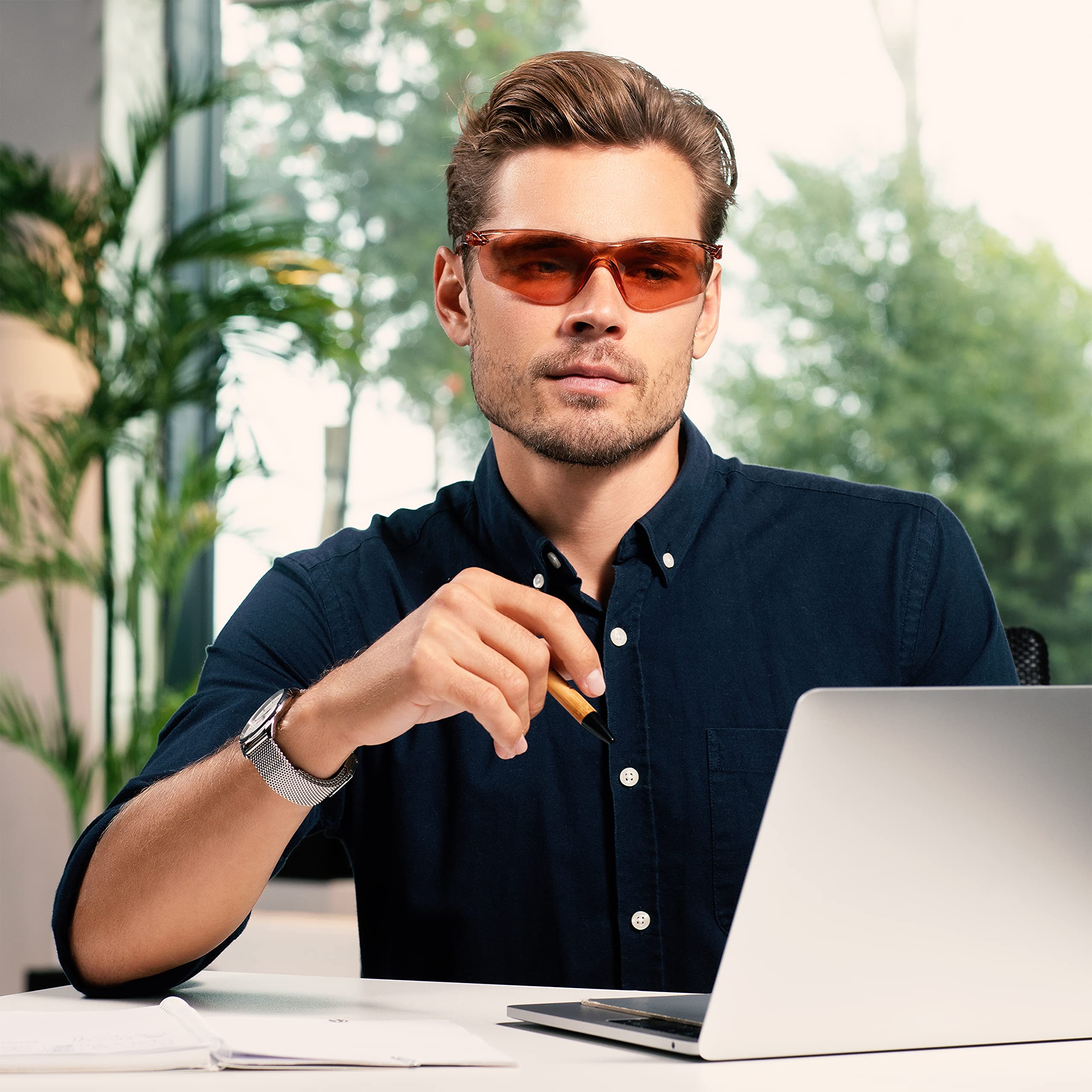 NoCry Safety Glasses - Blue Light Filter Glasses with Orange Lenses, Scratch-Resistant Anti-Fog Coating, Glasses with UV 400 Protection, ANSI Z87.1 Certified