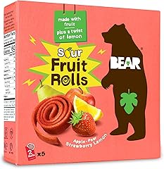 BEAR Sour - Real Fruit Yoyos - Strawberry-Apple - 0.7 Ounce (5 Count) - No added Sugar, All Natural, non GMO, Gluten Free, Ve