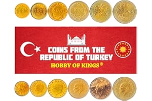 HOBBY OF KINGS Set of 6 Coins from Turkey. 50-5000 Lira. 1988-1994