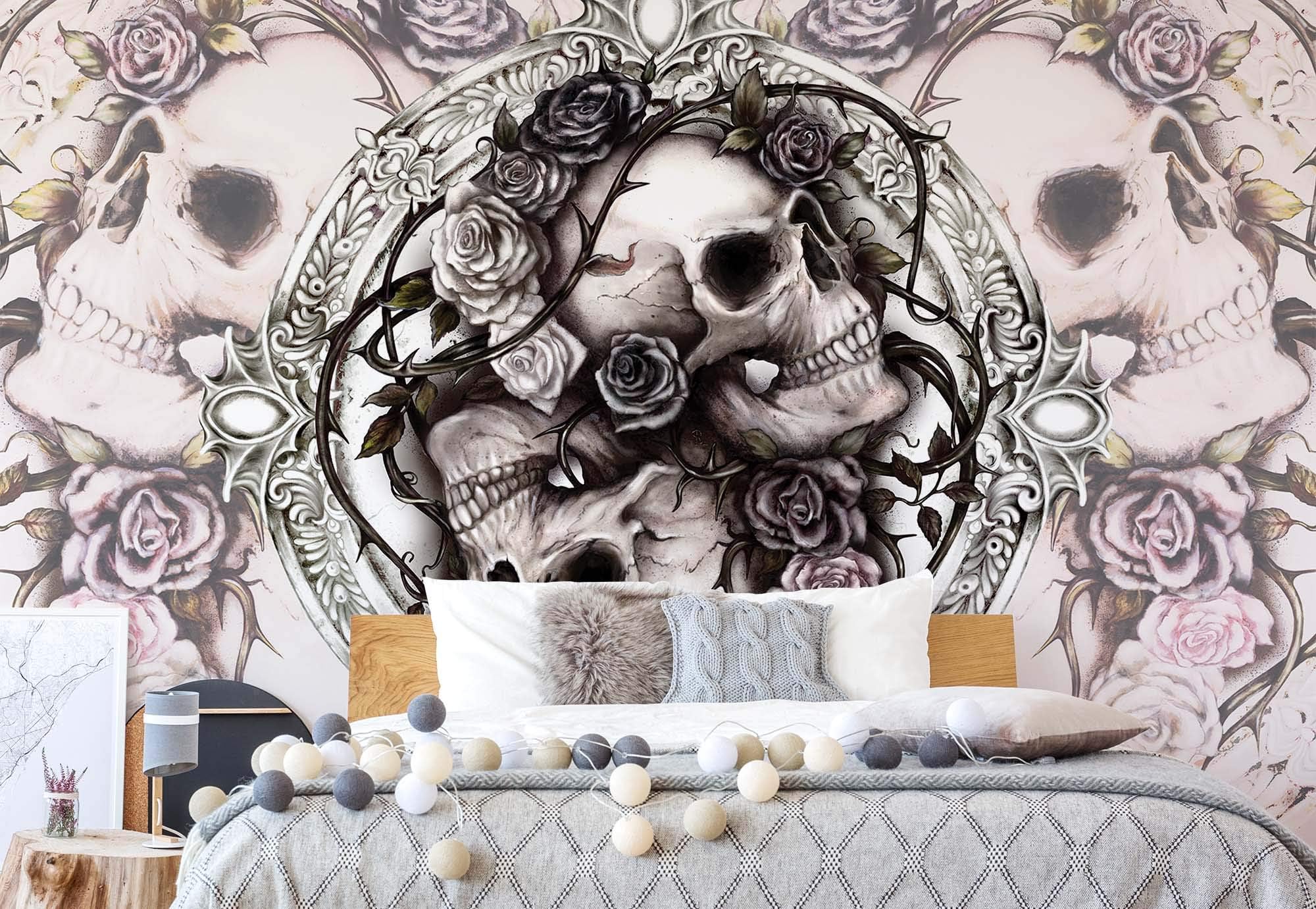 Skull Alchemy Roses - Photo Wallpaper - Wall Mural - EasyInstall Paper - Giant Wall Poster - XXXL - 416cm x 254cm - EasyInstall Paper - 4 Pieces