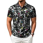ZITY Mens Golf Shirts Short Sleeve Print Moisture Wicking Polo Shirt | 3 Button, Performance, Quick-Drying, Lightweight, Patterns Casual Polo Shirts for Men
