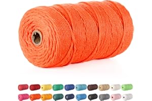 POZEAN Macrame Cord 3mm, 3 mm Macrame Cord – 220 Yards (About 200m), 100% Natural Cotton Macrame Yarn for Wall Hanging, Plant Hangers, DIY Crafts Knitting, Christmas Wedding Decorative (Orange)