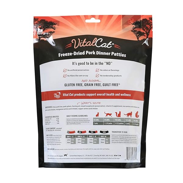VITAL ESSENTIALS FREEZE DRIED CAT FOOD, PORK DINNER PATTIES 8 OZ