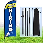 Buryeah Now Hiring Feather Flag Set Swooper Flag Signs Advertising Feather Now Hiring Banner with Poles and Ground Spike for Business Promotion, 7 x 5.4 ft (Blue)