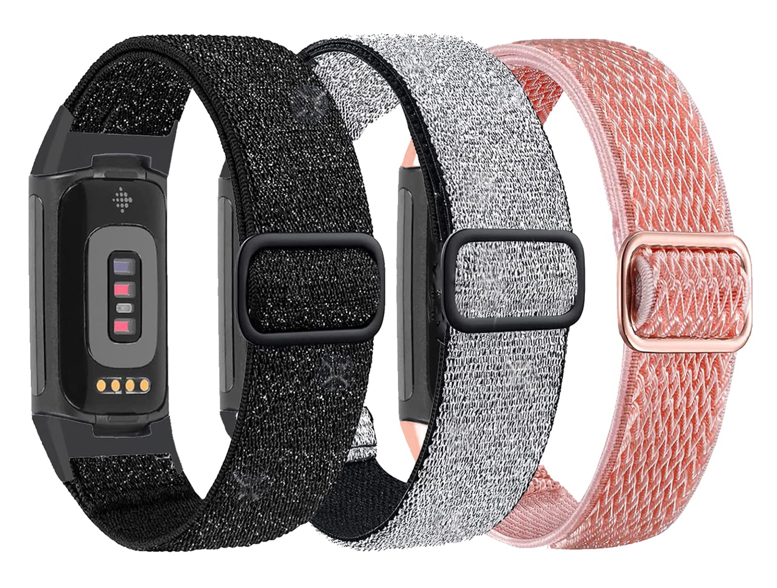 Nigaee 3 Pack Elastic Nylon Straps Compatible with Fitbit Charge 5/Charge 6 Strap, Stretchy Adjustable Fabric Breathable Replacement Straps for Women Men — image 1