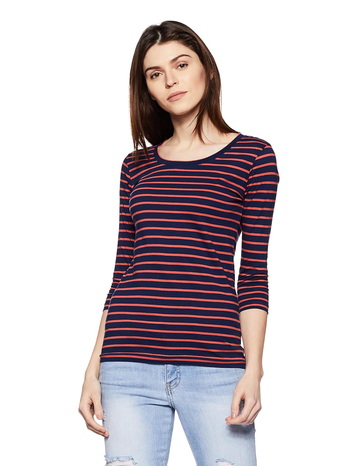 symbol amazon brand women's striped regular fit t-shirt