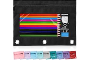 SPACEMATE Binder Pencil Pouch Case Box Bag for 3 Ring Binder School Supplies Girls Boys Kids, Clear Preppy Stuff Large Aesthetic Pen Organizer, Back to College Stationary, 1 Pack, Coal Black