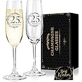 Hexagram 25th Wedding Anniversary Champagne Flutes Gifts, 25th Anniversary Couple Gifts, Anniversary's Wedding Gift for Husband Wife, 25 Year Anniversary's Decorations Champagne Glasses Set of 2