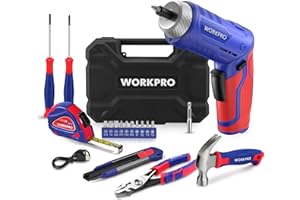 WORKPRO Home Tool Kit with 3.7V Rotatable Electric Screwdriver, 18PCS General Household Tool Kit with Toolbox, Rechargeable Electric Screwdriver Kit, Basic Portable Tool Set for Dorm, Garage, DIY