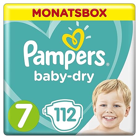 Pampers Baby-Dry Windeln, Gr. 7, 15+ kg, Monatsbox, 1er Pack (1 x 112 Stück)