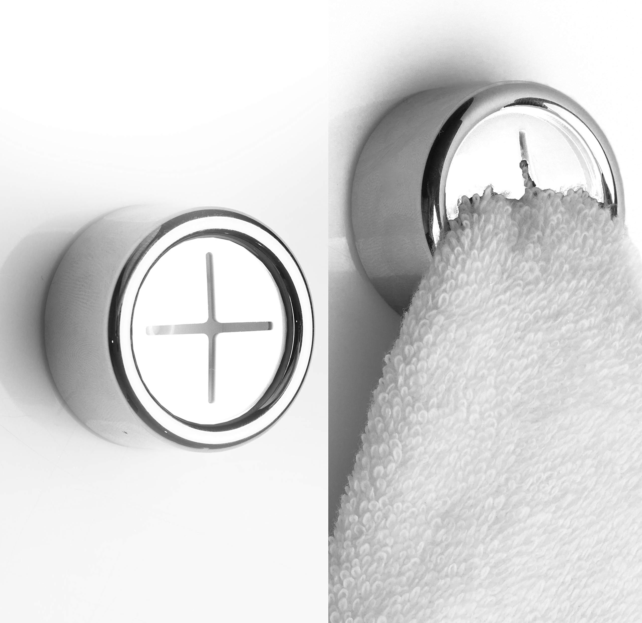 RICHYN Kitchen Towel Hooks White – Set of 2 self Adhesive Towel Hook – Premium Chrome Finish & Easy Installation – Firmly Holds Towel Without Tearing – Ideal as Bathroom, Outdoor Towel Holders