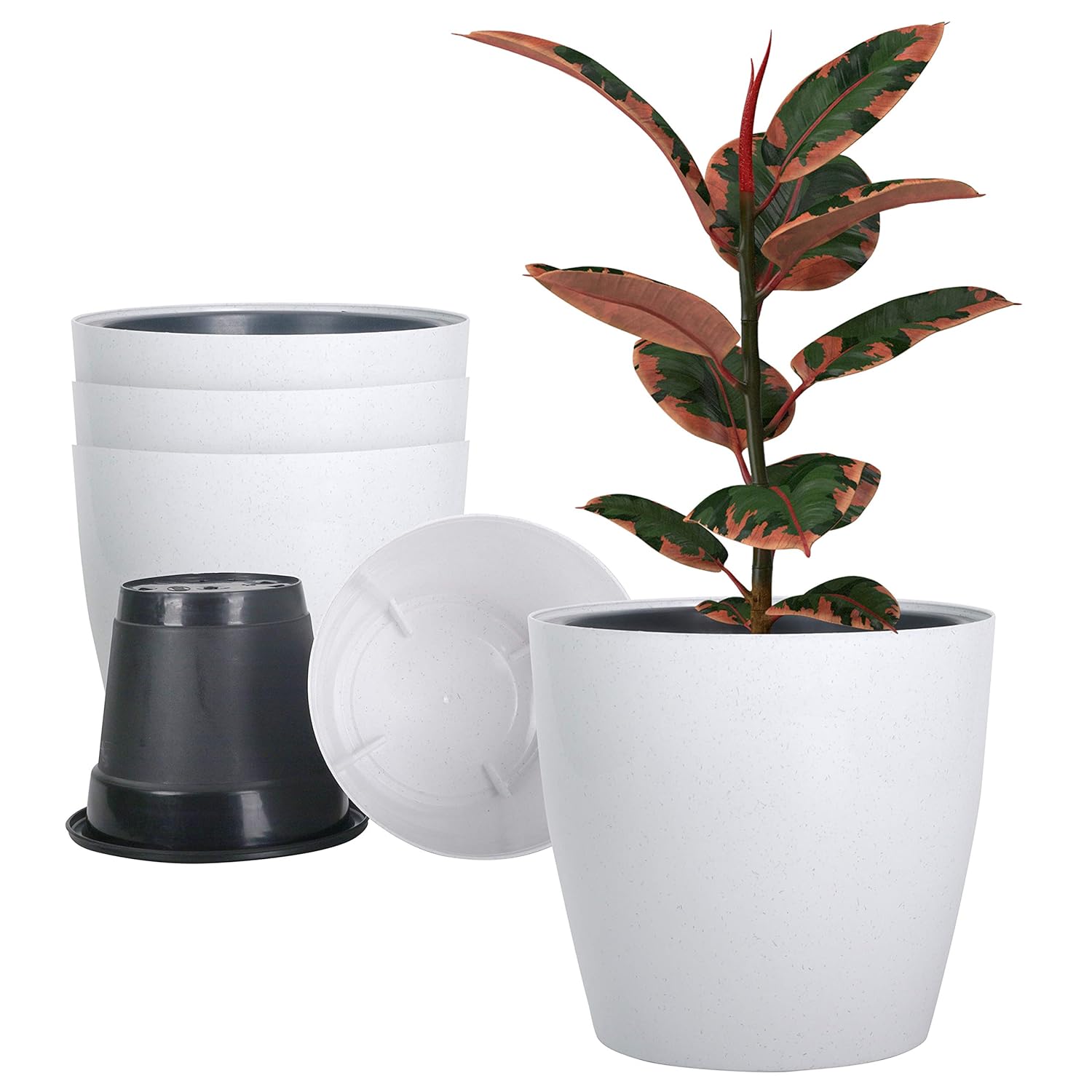 Livzing Plastic Self Watering Planter Pots, White, Outer Pot 22 x 24