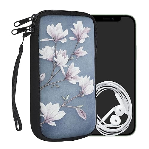 kwmobile Neoprene Sleeve for Smartphone Size XL Shock  Absorbing Pouch Case Protective Phone Bag Magnolias Taupe/White/Blue  Grey in