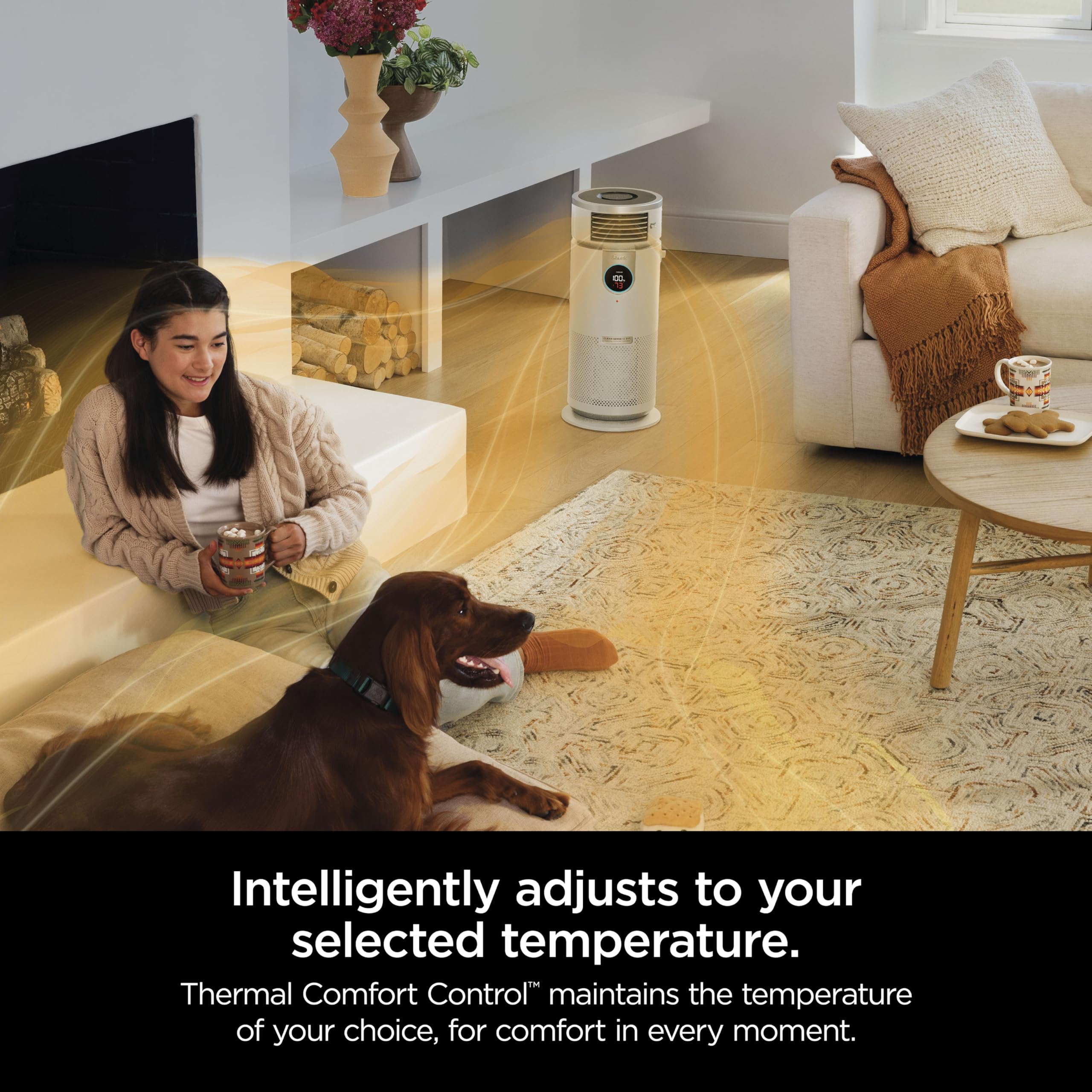 Shark 3-in-1 Clean Sense Air Purifier, Heater & Fan, HEPA Filter, 500 Sq Ft, Oscillating, Captures 99.98% of Particles for Clean Air, Dust, Smoke & Allergens, White, HC450