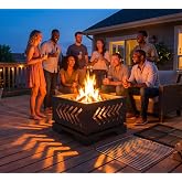 Fire Beauty Arrow Geometric Cutout 2-in-1 Outdoor Fire Pit Heating &amp; BBQ | Thick Carbon Steel, Arrow Geometric Cutout, Dual Spark-proof Mesh, High Temp Rust Coating, Smoke Reduction Ventilation