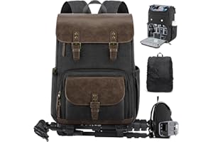 RAINSMORE Camera Backpack Professional for DSLR/SLR Mirrorless Waterproof 15.6 Inch Laptop Photography Bag with Side Access R